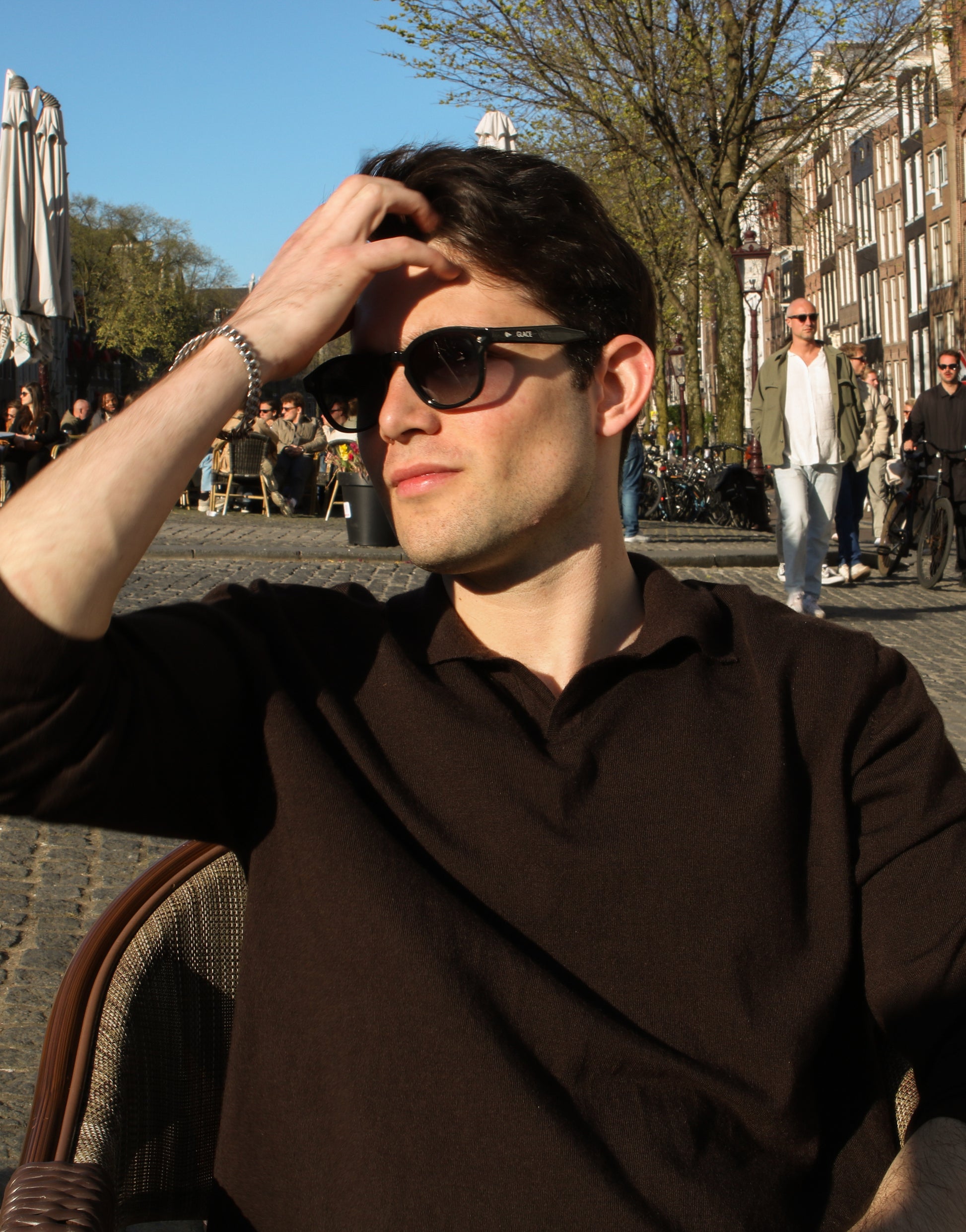 Man wearing Glace Eyewear sunglasses in Amsterdam sun